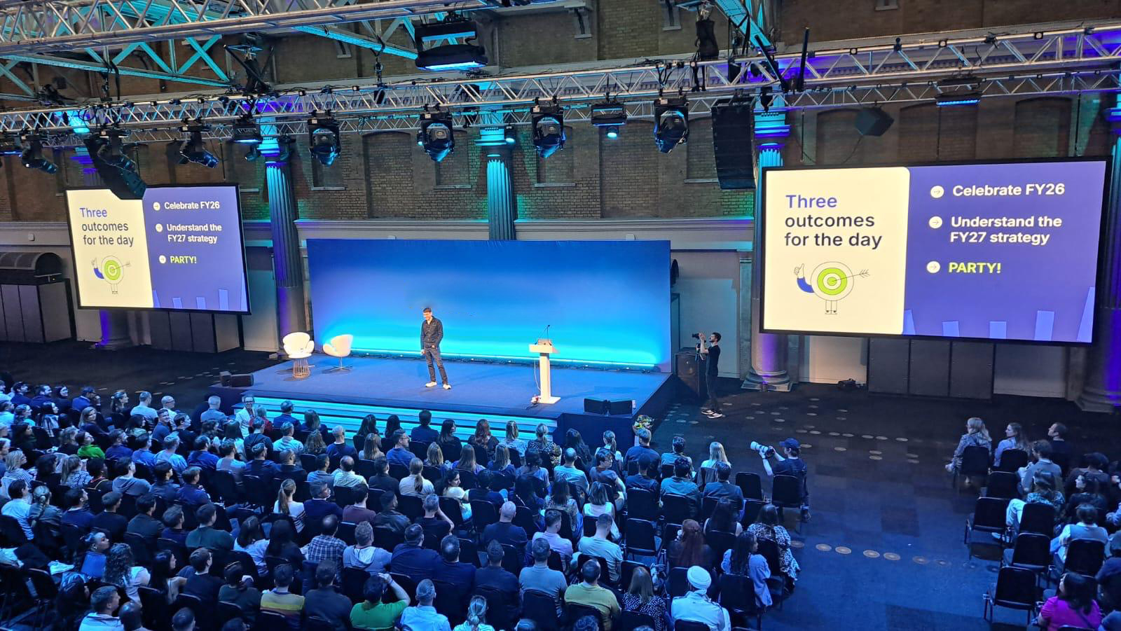  - FY27 Kick-Off conference stage set and AV production in West Hall at Old Billingsgate London